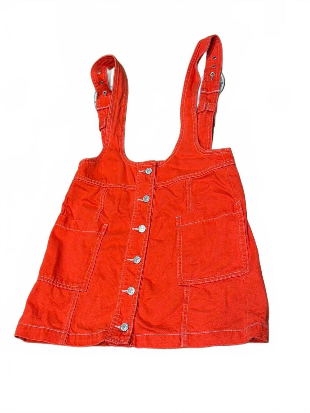 Forever 21 Utility Overall Denim Jean Dress Medium Rust Red Button Front Fall
